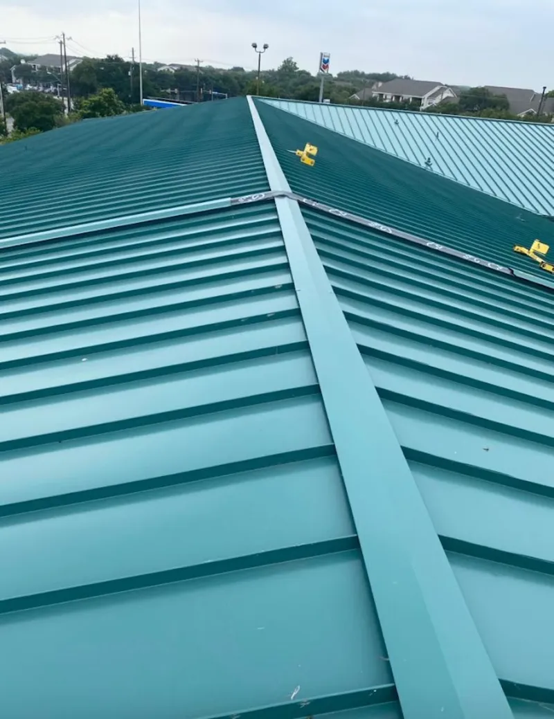 Green commercial metal roof ridge and valley for Metal Roof Repair in Polk
